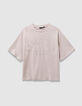 Girls’ beige organic cotton T-shirt, flocked velvet slogan-3