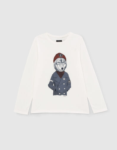 Wei&szlig;es Jungenshirt mit Hund mit M&uuml;tze  - IKKS