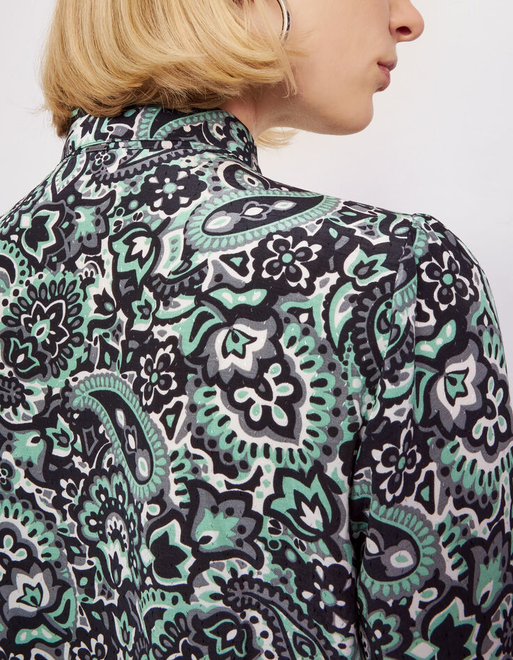 Grüne, lange Damenviskosebluse mit Paisleyprint-5