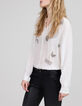 Chemise blanc cassé broderies perles Femme-4