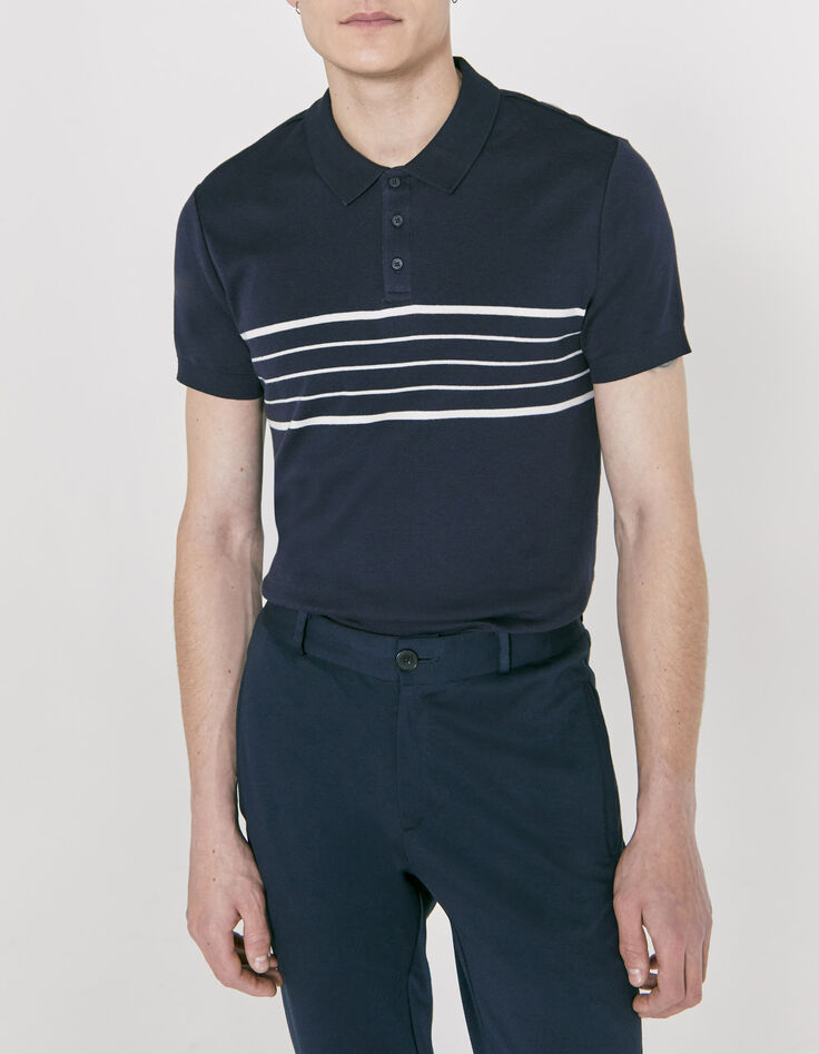 Herren-Poloshirt, Marineblau, weiß gestreift, Matrosenlook-1