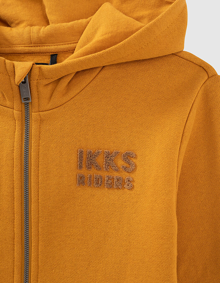 Boys’ ochre cardigan with textured letters on hood  - IKKS