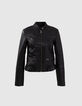 Women&rsquo;s black leather fitted jacket with quilted shoulders-6