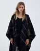 Women’s black checked fringed poncho-2