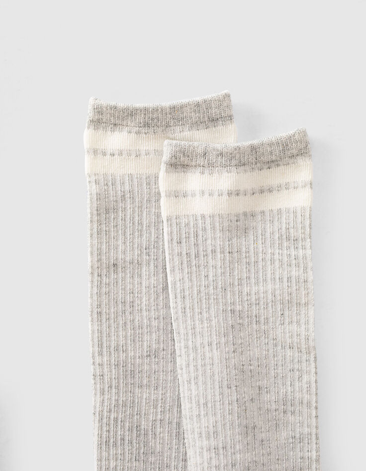 Boys’ mid-grey marl and green knee-length socks -6