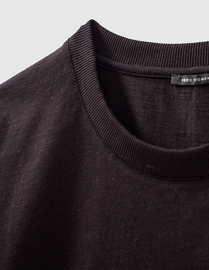 Camiseta negra de algodón rayo manga mujer - IKKS
