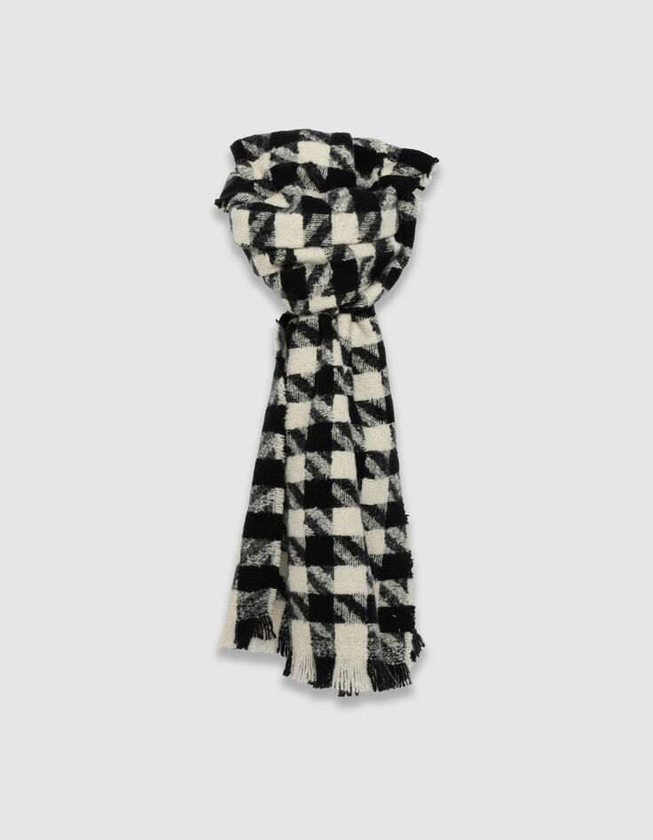 Echarpe noire motif pied-de-poule Femme-1 Echarpe noire motif pied-de-poule Femme-1