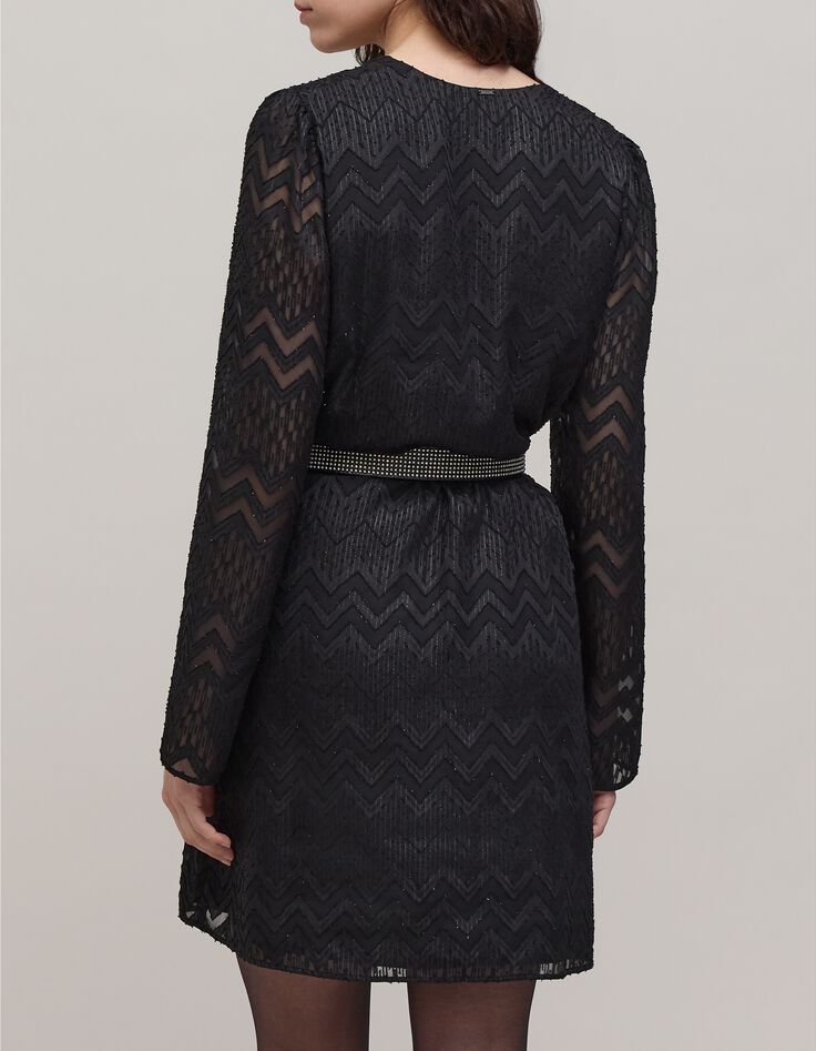 Woman's black herringbone jacquard voile dress-4