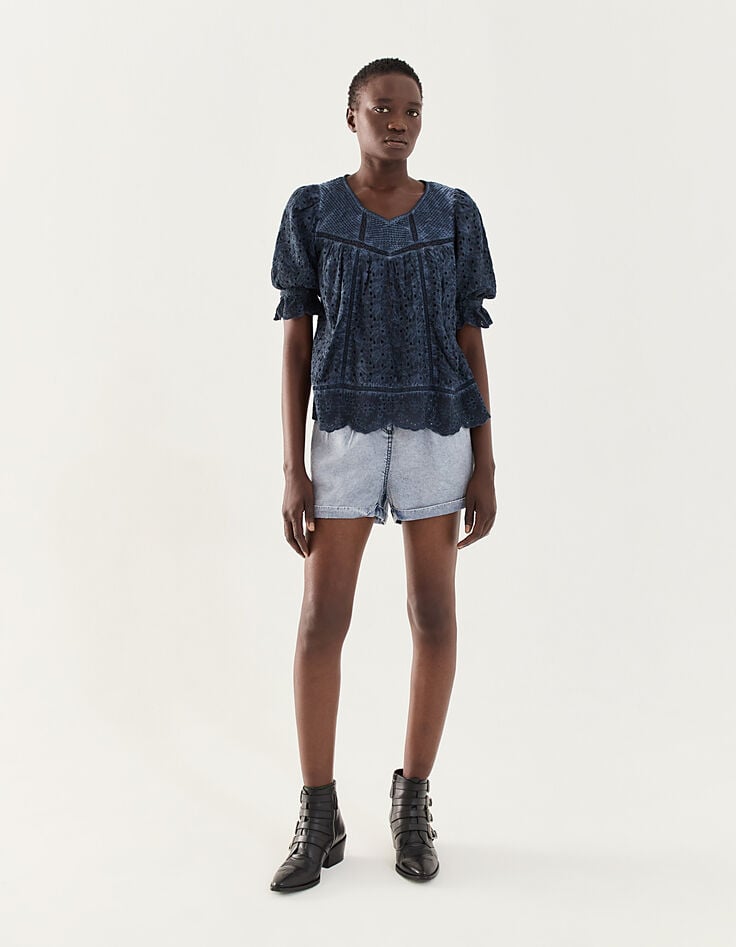 Blouse in broderie anglaise acid wash dames-6
