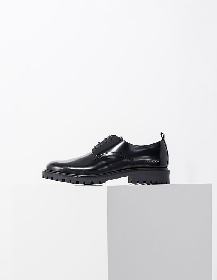 Men’s black glazed leather Derby shoes-1