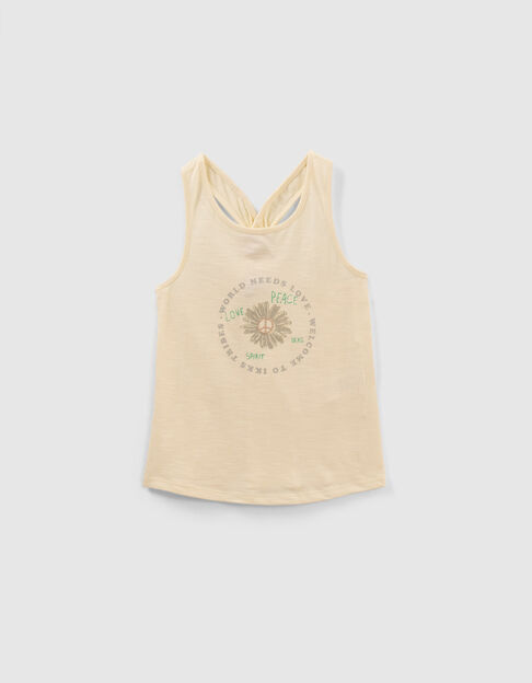 Girls’ yellow peace and love organic cotton vest top