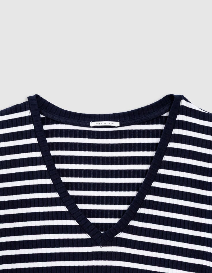 Tee-shirt marine rayures &eacute;crues c&ocirc;tel&eacute;-5