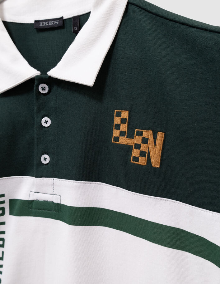 Boys' green long-sleeved polo shirt, print and embroidery IKKS