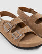 Women's sand suede sandals with eyelet straps-4