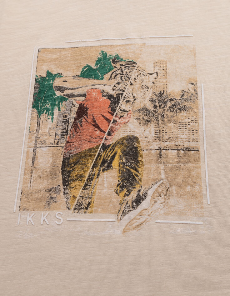 T-shirt beige coton bio homme à tête de tigre garçon-6