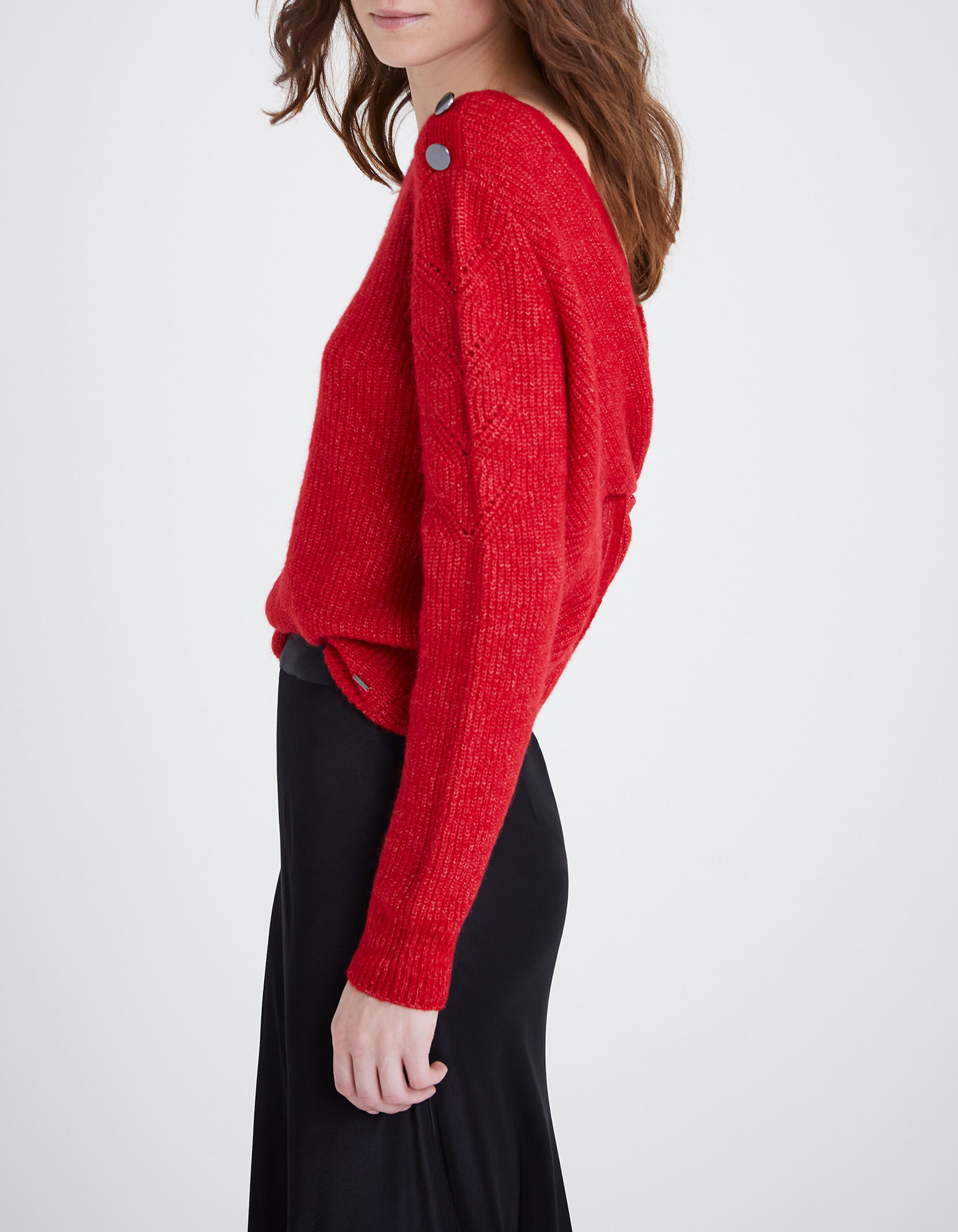 Pull rouge tricot noeud fixe au dos Femme