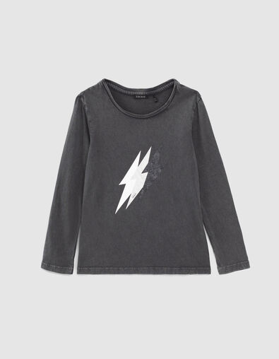 Girls’ grey epaulet T-shirt with lightning image - IKKS
