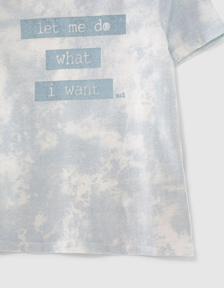 Blaues Tie-Dye-Jungen-T-Shirt mit Schriftzug -4