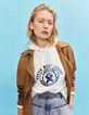 Women’s sweatshirt fabric hoodie with badge image-2