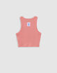 Orange ribbed cropped tank top for girl-3