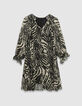 Women’s black voile short dress with zebra print-6