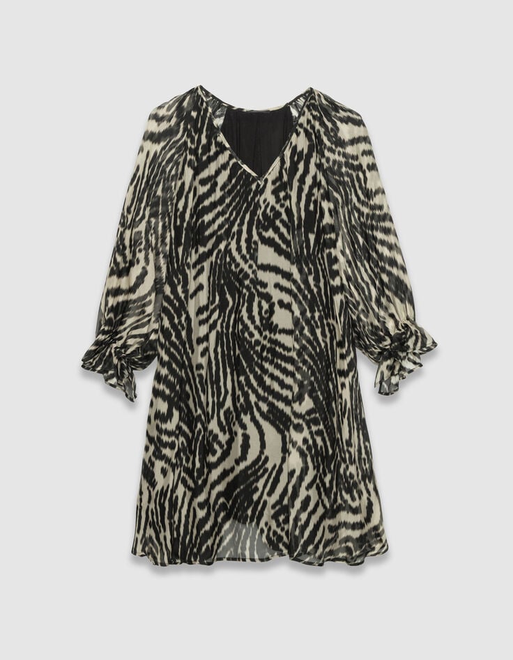 Women’s black voile short dress with zebra print-6 Women’s black voile short dress with zebra print-6