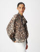 Blouse marron col lavalli&egrave;re motif l&eacute;opard Femme-4