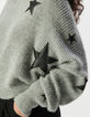 Grauer Damen-Strickpulli Ausschnitte Rock Sterne Perlen-5