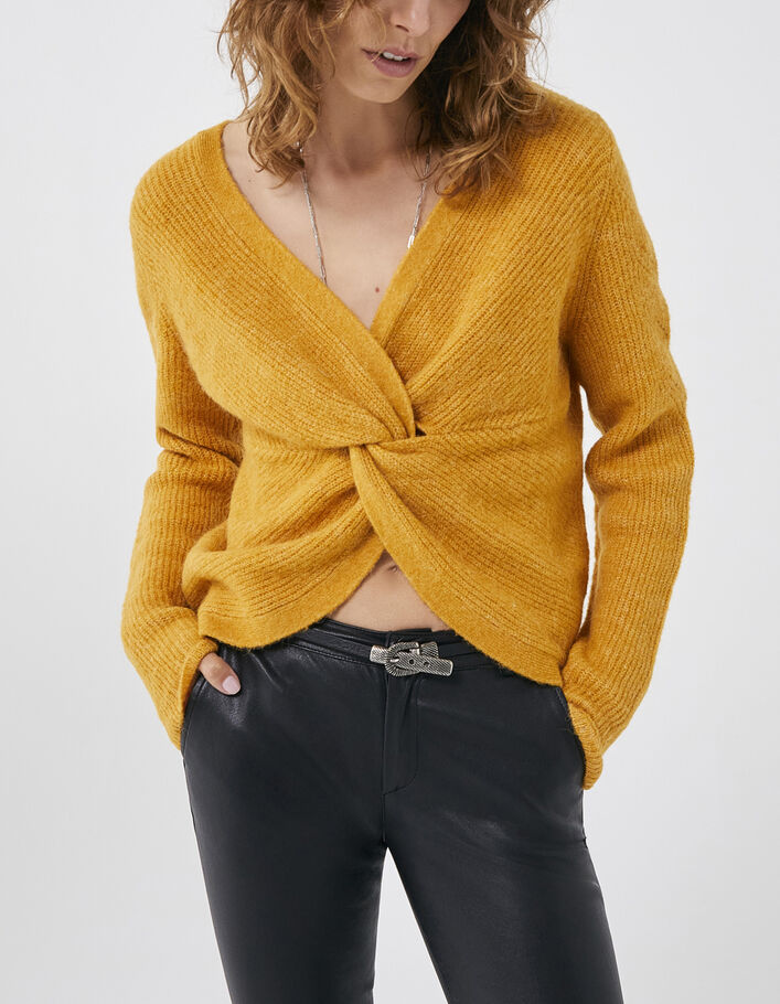 Women’s yellow reversible knit sweater women - IKKS