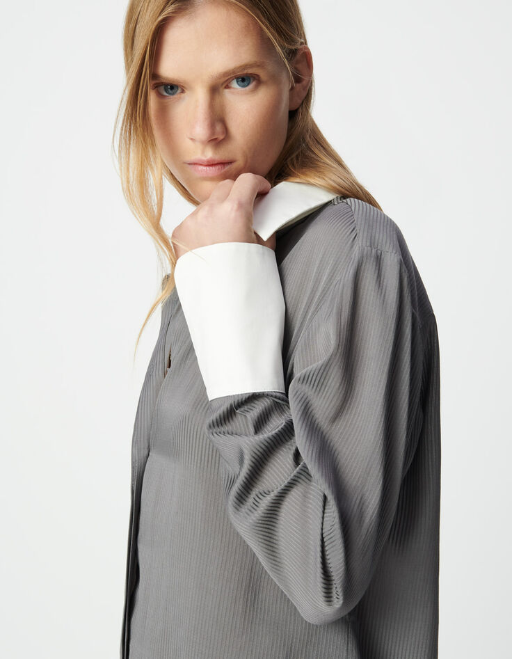Women’s grey striped shirt with white cuffs and collar-5 Women’s grey striped shirt with white cuffs and collar-5