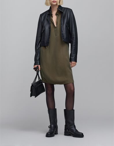 Women's khaki midi shirt dress with jewels - IKKS