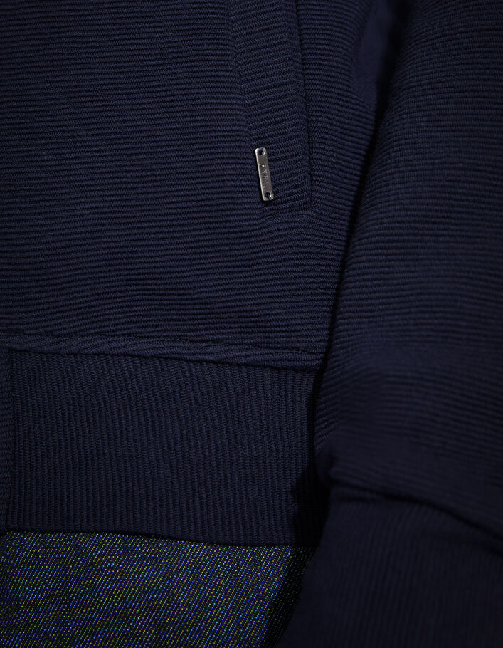 Marineblaue Herrenkapuzenjacke mit Relief-5