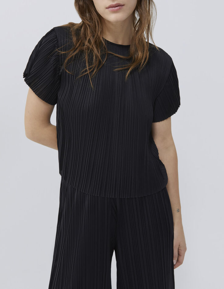 Women’s black recycled pleated cropped top-1 Women’s black recycled pleated cropped top-1