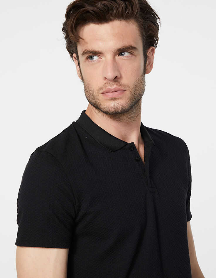 Polo negro relieve espiguilla Hombre-3 Polo negro relieve espiguilla Hombre-3
