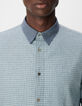 Men's easy blue shirt with check pattern, long sleeves-3