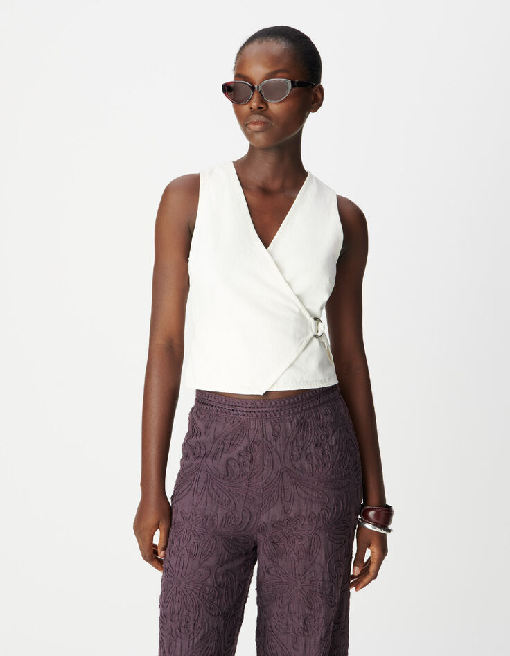 Women's ecru denim cross-over top-2