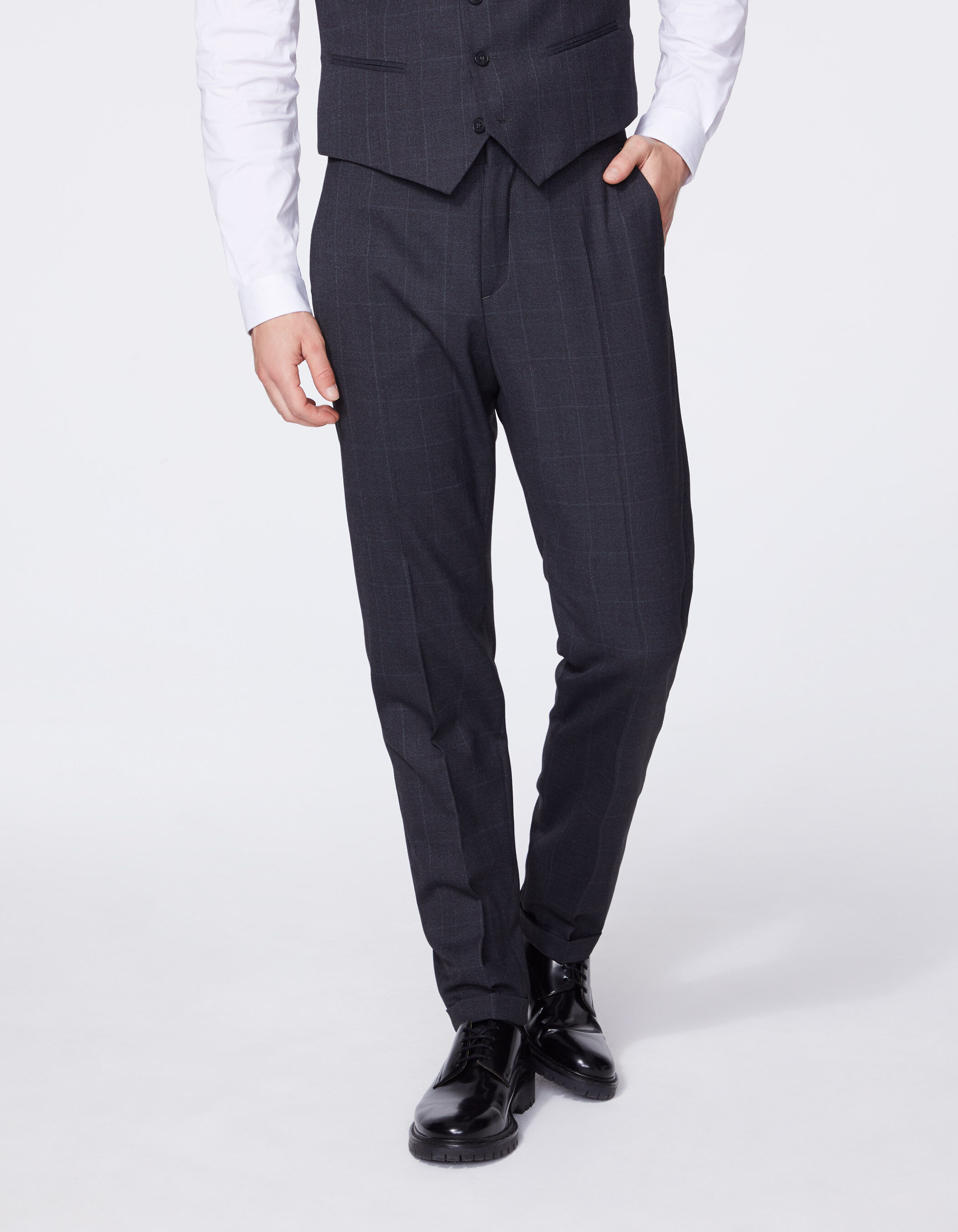 Pantalon de traje gris raton de cuadros Hombre