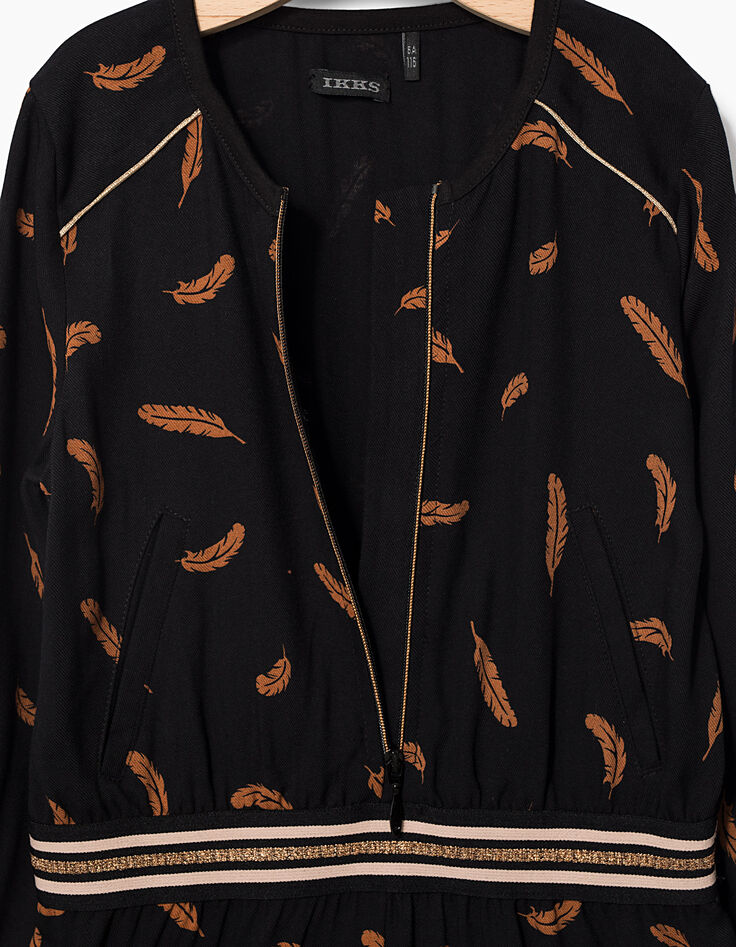 Combishort noir à imprimé plumes camel fille-4