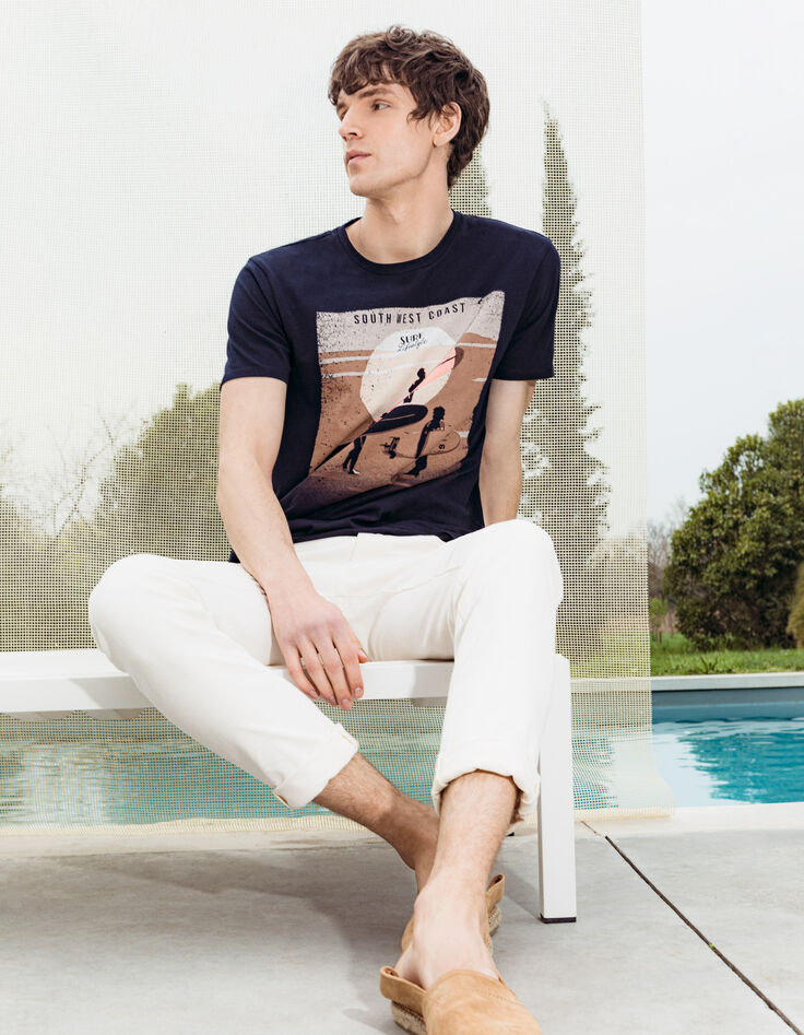 Camiseta azul marino surferos y sol Hombre-1