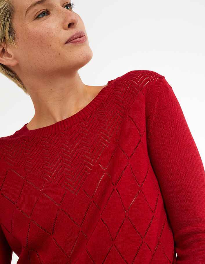 Pull rouge profond tricot fin ajouré I.Code - IKKS