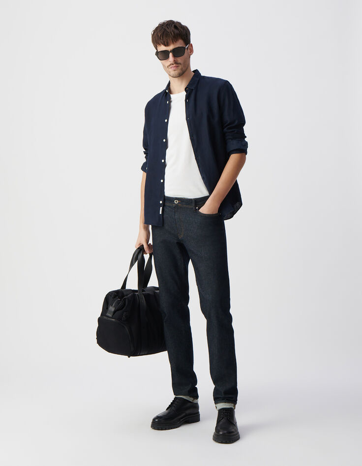 Marineblaues SLIM-Herrenhemd aus 100% Leinen-2