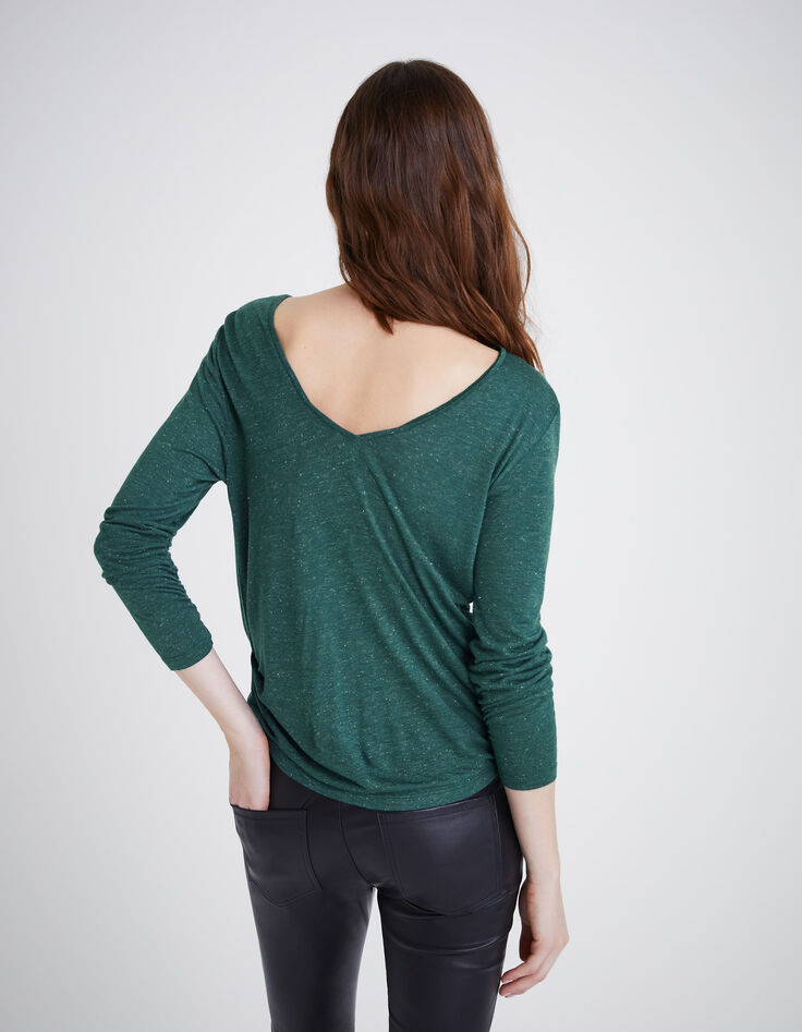 Women’s duck green glittery T-shirt, diamante on draping-3