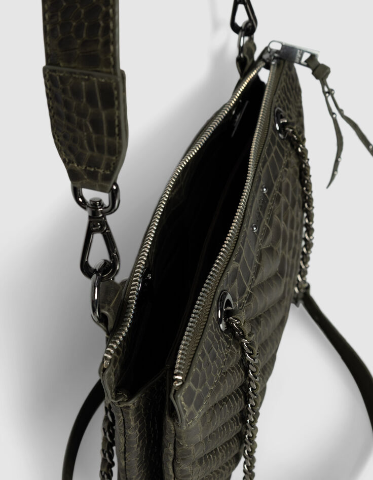 Women’s khaki croc-look leather 1440 Reporter clutch bag-8 Women’s khaki croc-look leather 1440 Reporter clutch bag-8