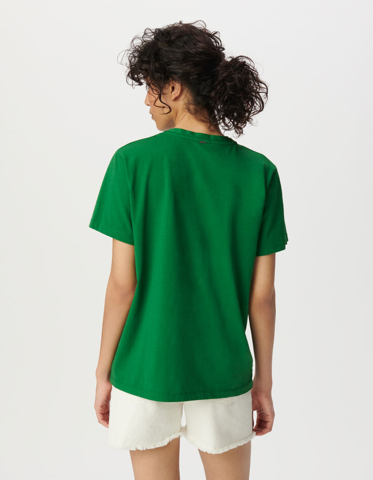 Green crew neck T-shirt with cat and lightning-3