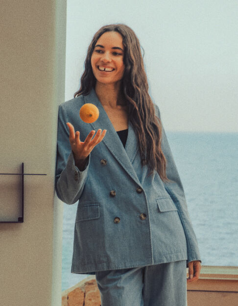 Blauw chambray colbert met dubbele borst Dames - IKKS