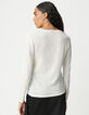 Dames-T-shirt van witte linnenblend met lange mouwen-3