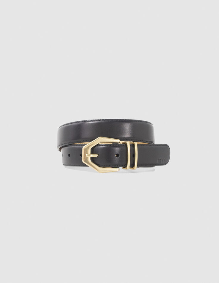 Ceinture noire cuir intérieur doré Femme-1