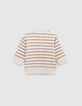 Sweat écru rayé camel poche grise brodée bébé garçon-3