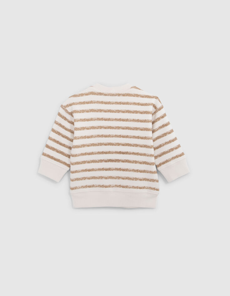 Sweat écru rayé camel poche grise brodée bébé garçon-3 Sweat écru rayé camel poche grise brodée bébé garçon-3
