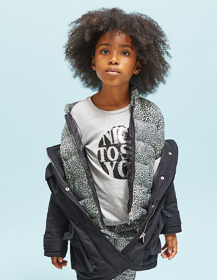 Parka 3 en 1 noire avec doudoune imprimé léopard fille-2